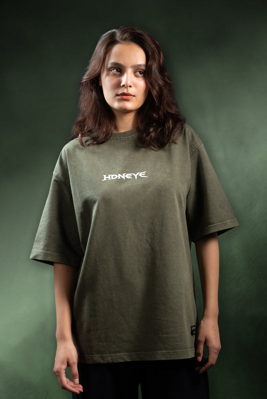 HDNEYE Oversized Olive Green “Butterfly Illusion” Graphic T-Shirt