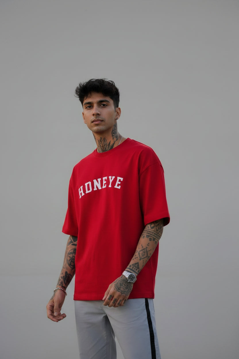 HDNEYE Oversized Signature Graphic T-Shirt – Red