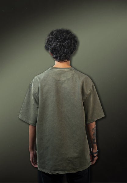 HDNEYE Oversized Washed T-Shirt — Olive